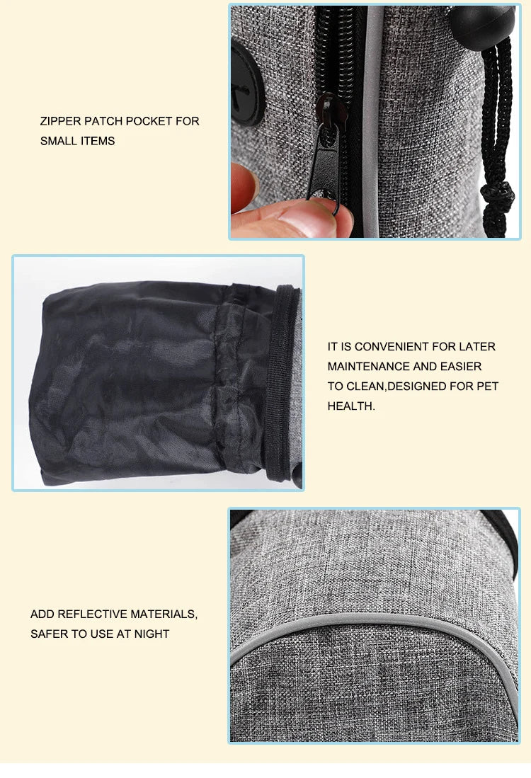 Dog Treat Training Pouch with Built-in Poop Bag Dispenser – Outdoor Pet Training Bag for Toys, Kibble & Treats