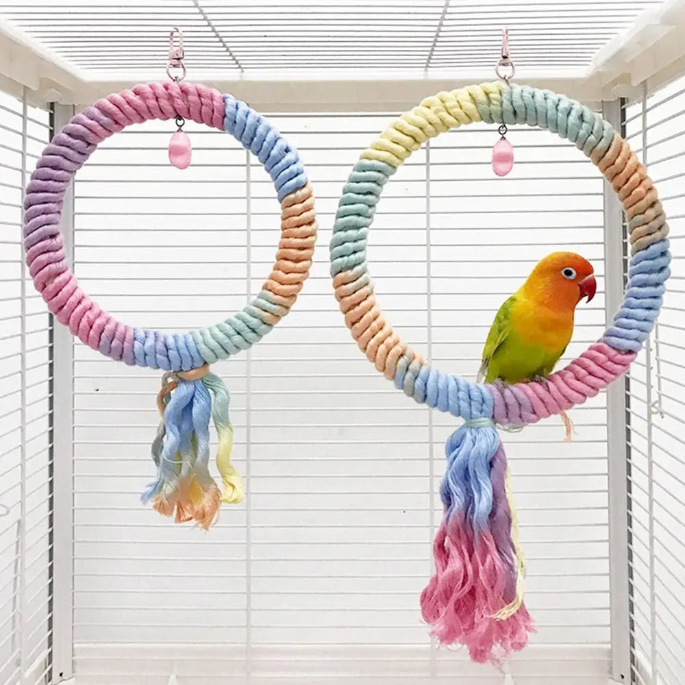 Colorful Cotton Parrot Rope Pole with Screw Clip – Rotating Bird Perch & Climbing Toy