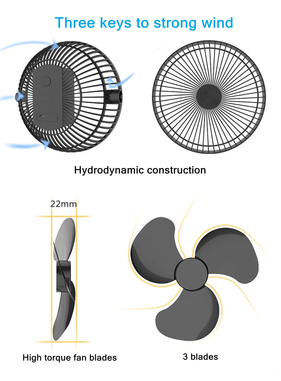 USB Charging Table & Clip Fan – 10,000mAh Battery, 4-Speed Portable Wireless Electric Ceiling Fan for Home, Travel, Outdoor Use