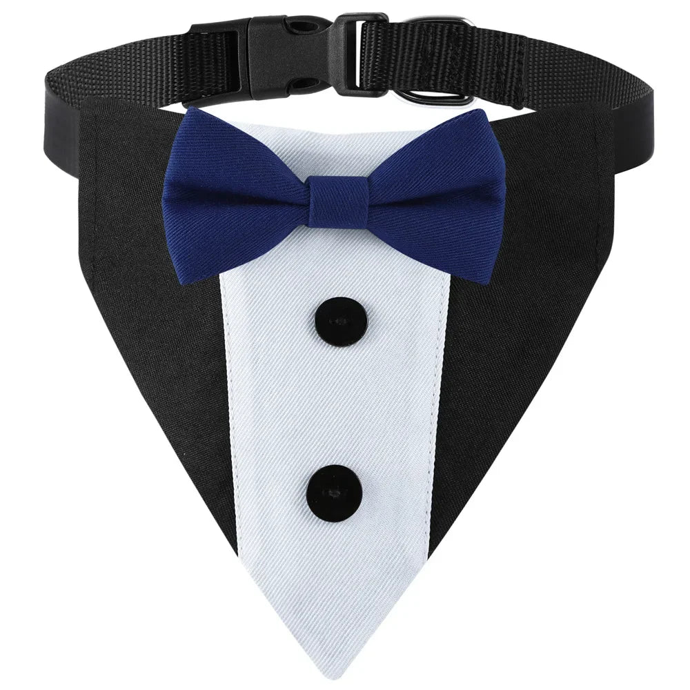 Dog Tuxedo Suit with Bow Tie – Formal Wedding Outfit & Birthday Bandana Collar for Medium & Large Dogs