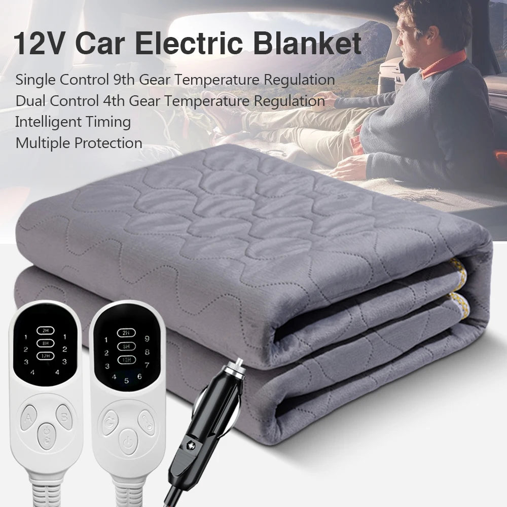 12V Electric Heated Car Blanket – 9 Heat Levels, Soft Travel Throw for Camping, Road Trips & Outdoor Use (Multiple Sizes)