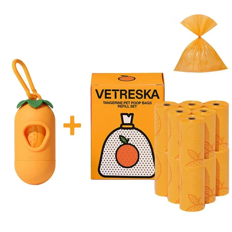 Orange Scented Dog Poop Bags – Degradable Waste Bags with Portable Dispenser for Dog Walking & Cleanup