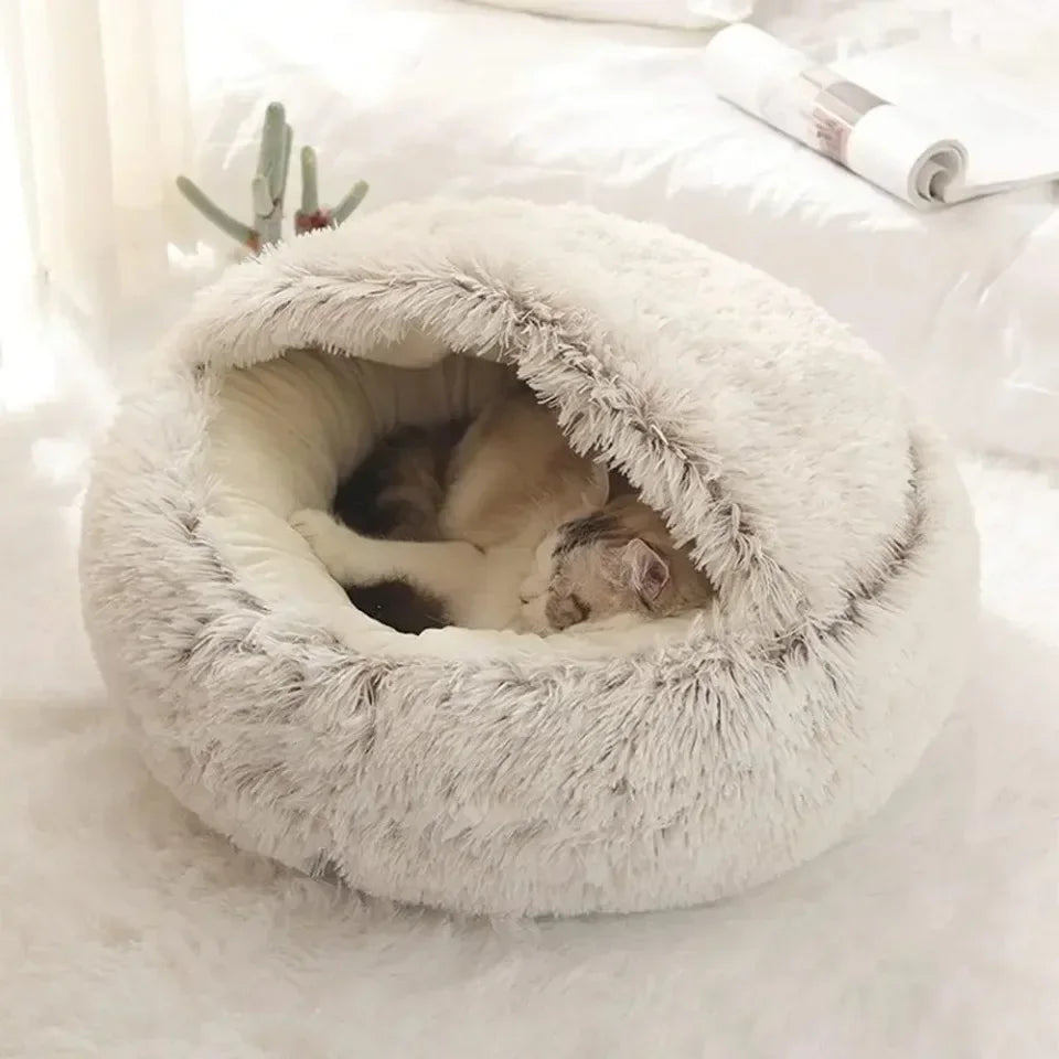 Soft Plush Round Cat Bed – Warm, Cozy Winter Nest for Cats & Small Dogs