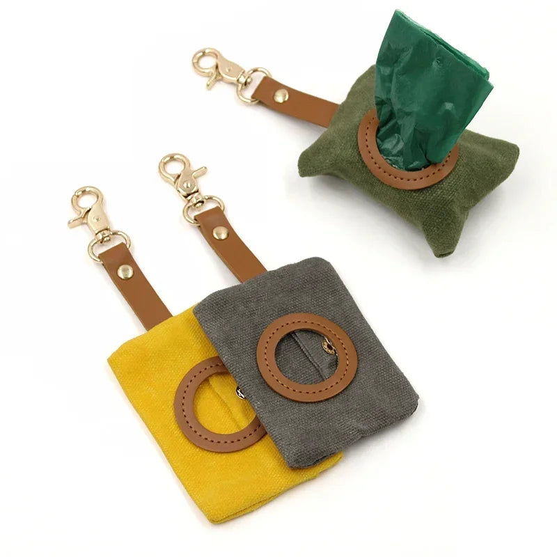 Canvas Pet Dog Poop Bag Holder – Adjustable Leash Attachment