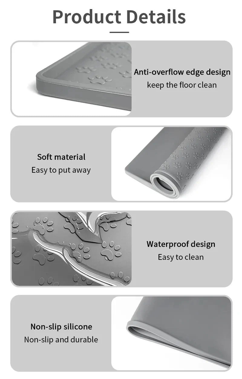 🐾 Silicone Waterproof Pet Feeding Mat – Non-Slip Food & Water Bowl Placemat for Cats & Dogs