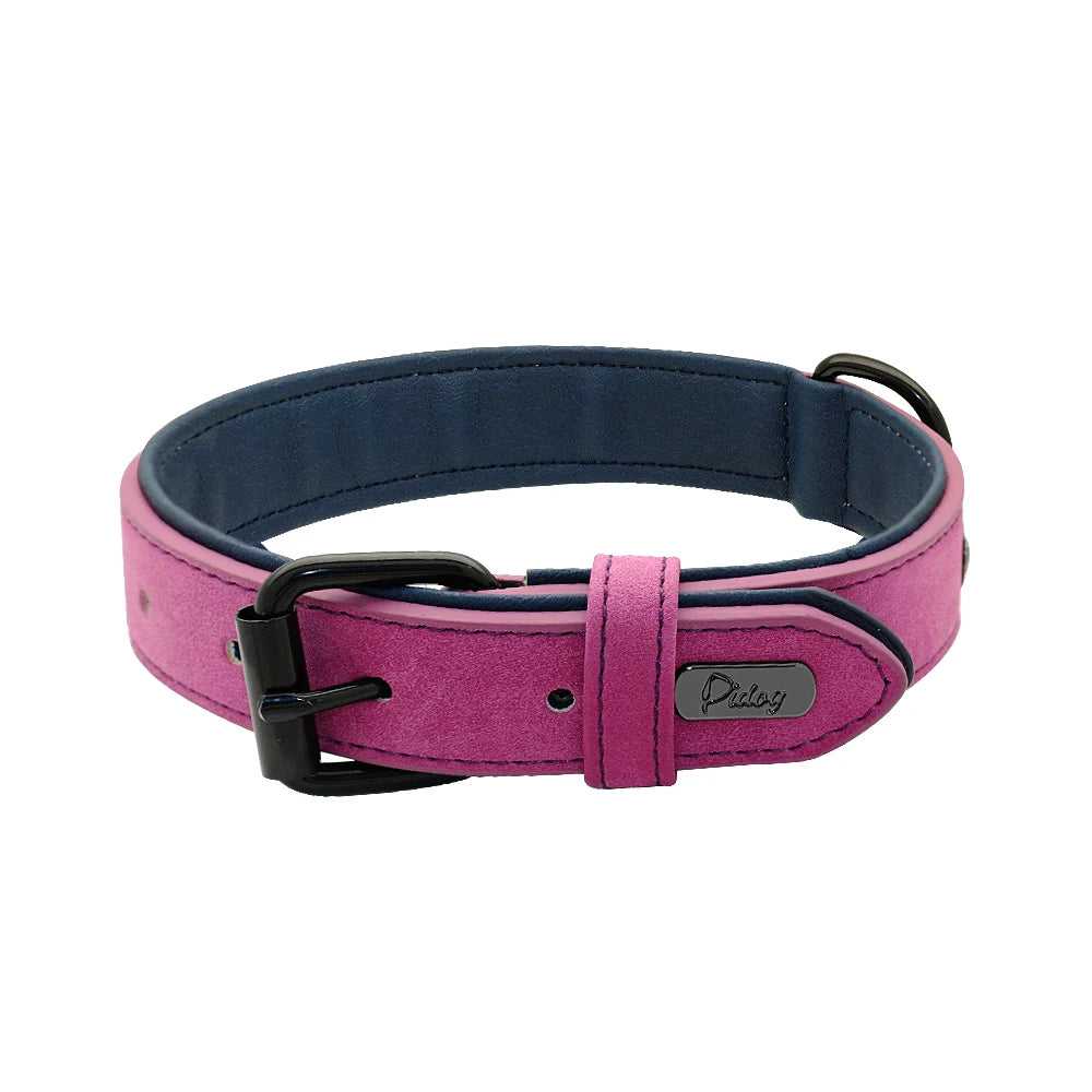 Soft Padded Leather Dog Collar – Durable Pet Necklace for Large Dogs