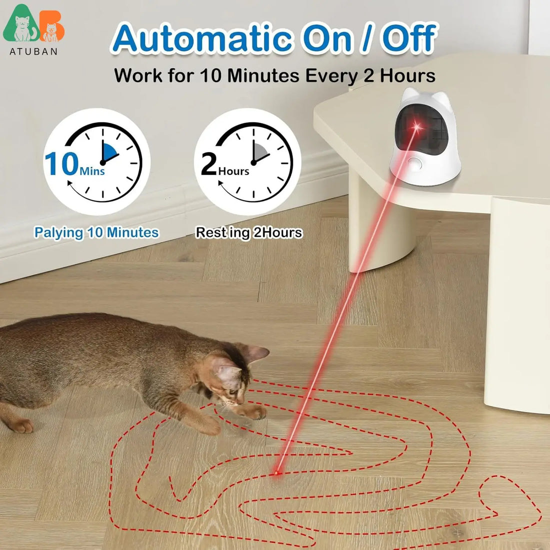 ATUBAN Rechargeable Laser Cat Toy – Random Trajectory Interactive Laser Teaser