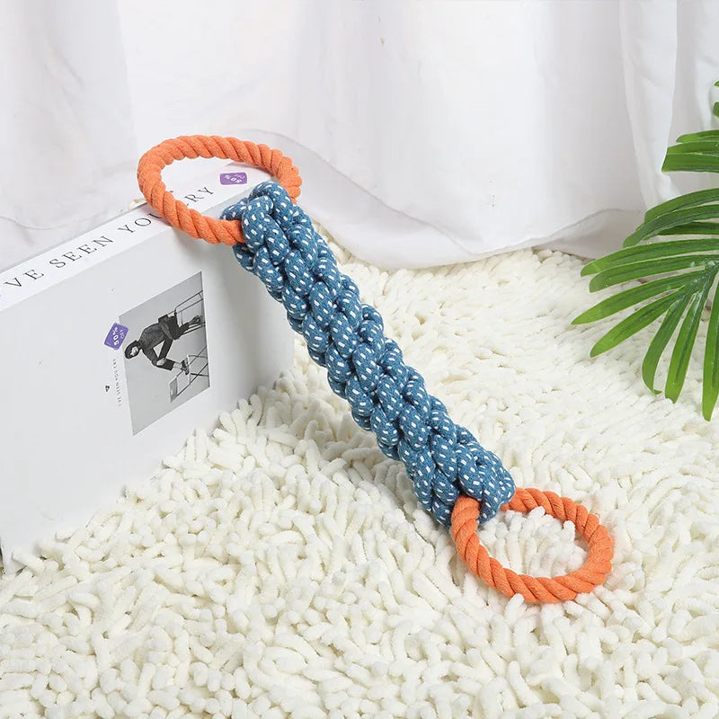 Double-Ring Chewable Cotton Knot Dog Toy – Durable Braided Rope for Teething & Dental Cleaning