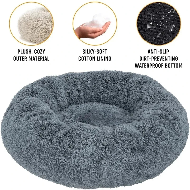 Round Plush Dog Bed – Winter Warm Washable Cat & Dog Basket Bed for Small, Medium & Large Pets