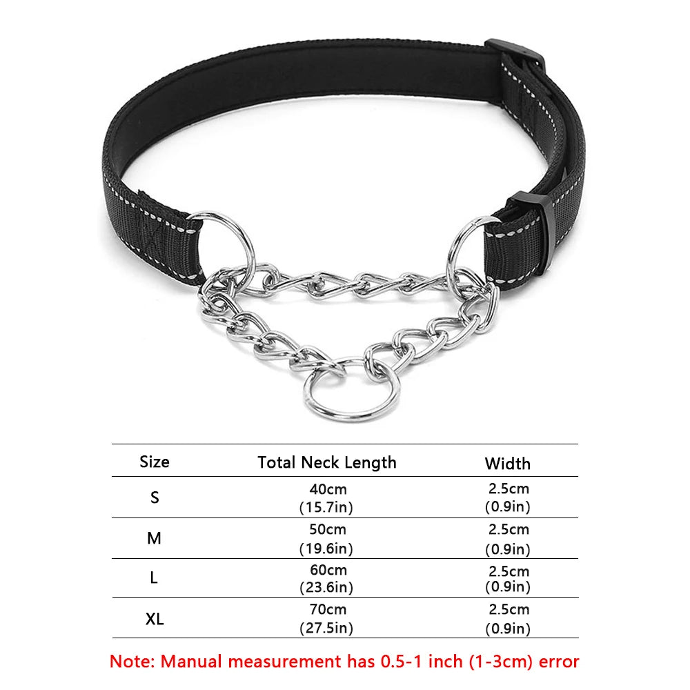 Reflective Martingale Dog Collar with Stainless Steel Chain – No Pull Training Collar for Small, Medium & Large Dogs