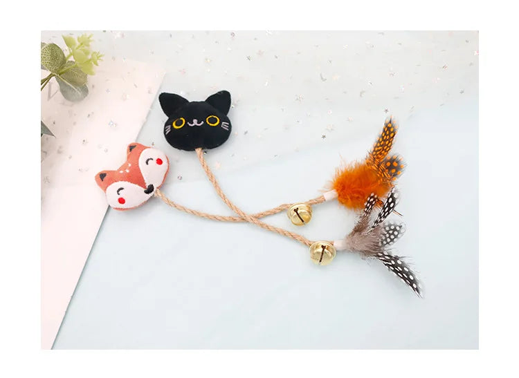 Feather Bell Cat Toy with Catnip – Animal Shape Molar Rod & Hemp Rope Chew Toy