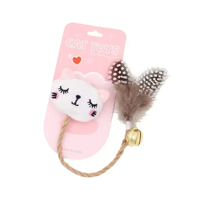 Feather Bell Cat Toy with Catnip – Animal Shape Molar Rod & Hemp Rope Chew Toy
