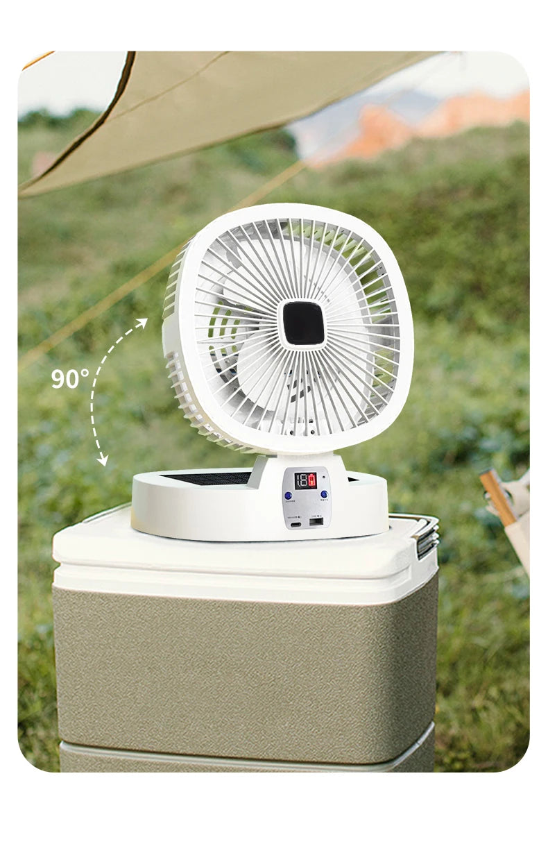 Outdoor Solar Camping Fan – 5 Speeds, LED Light, USB Rechargeable & Power Bank Function, Quiet Portable Electric Fan