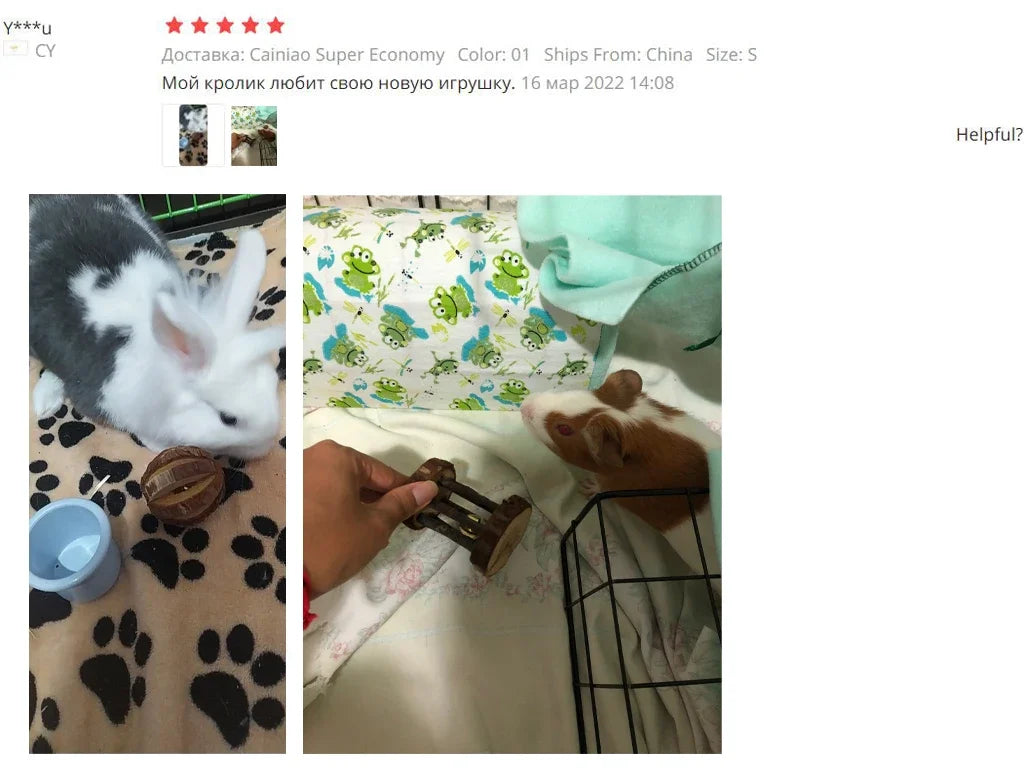 Wooden Rabbit Roller Toy – Natural Chew Dumbbell with Bell for Small Pets