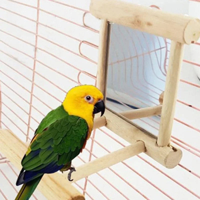 Bird Mirror Toy with Perch – Cage Accessory for Parrots, Budgies & Cockatiels