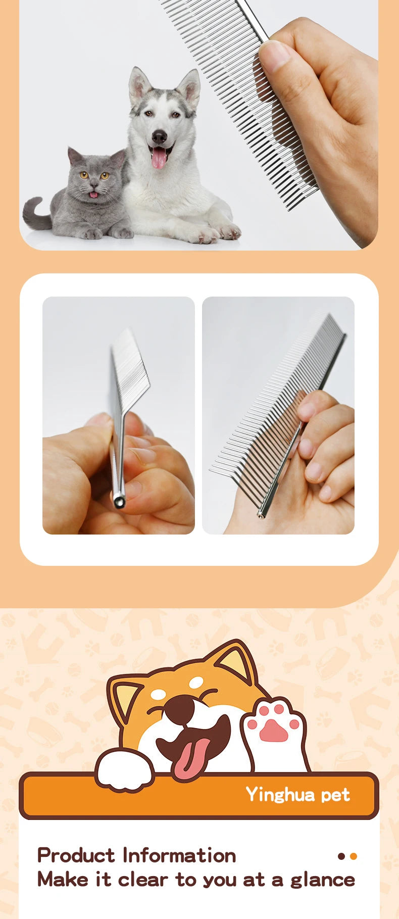 Curved Hook Pet Grooming Comb – Deep Deshedding & Fluffing Tool with Curved Teeth for Dogs & Cats