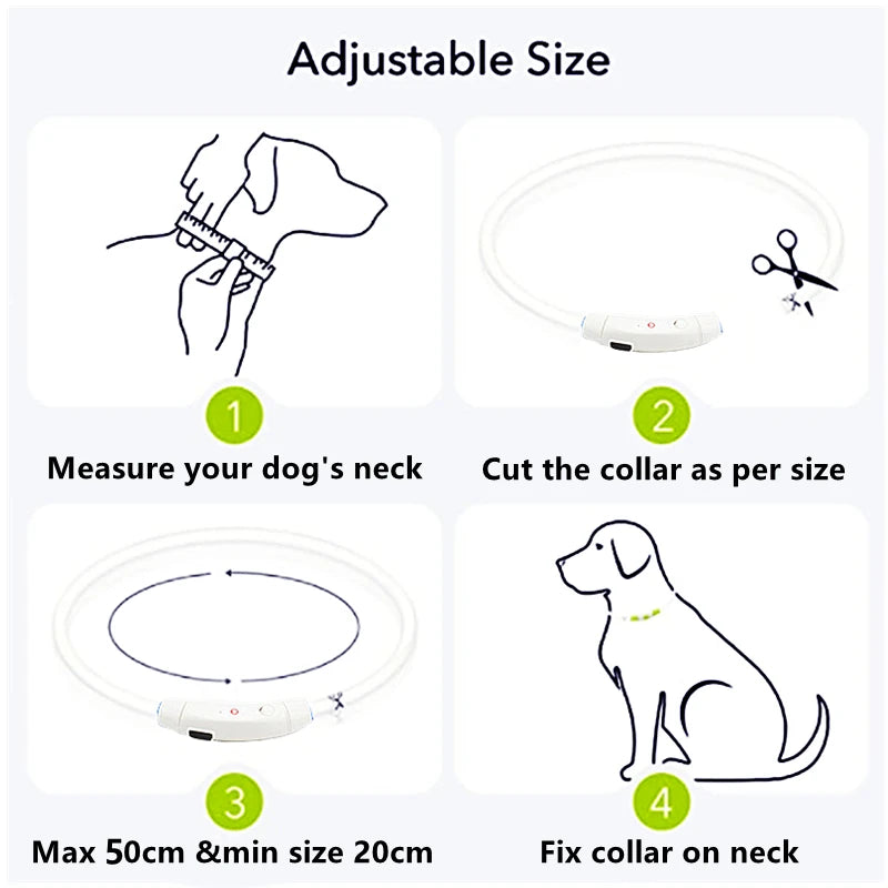 USB Rechargeable LED Glowing Pet Collar – Adjustable Night Light Safety Collar for Dogs & Cats