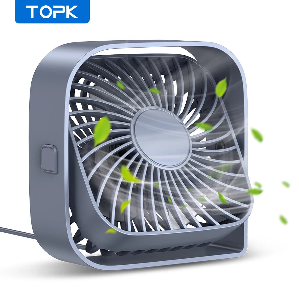 🌬️ TOPK USB Desk Fan – Portable Mini Fan with 3 Speeds | Quiet Cooling Fan for Home, Office, Desktop