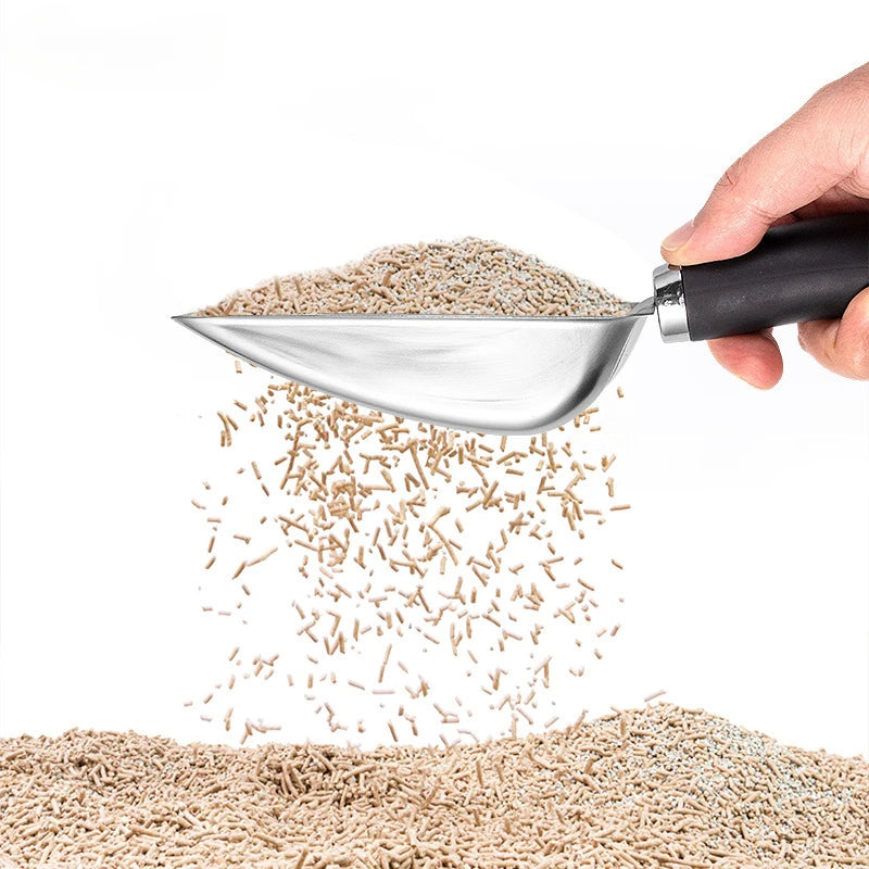Stainless Steel Cat Litter Scoop with Rubber Handle – Durable Metal Kitty Scooper with Sturdy Mesh Filter for Easy Litter Cleaning