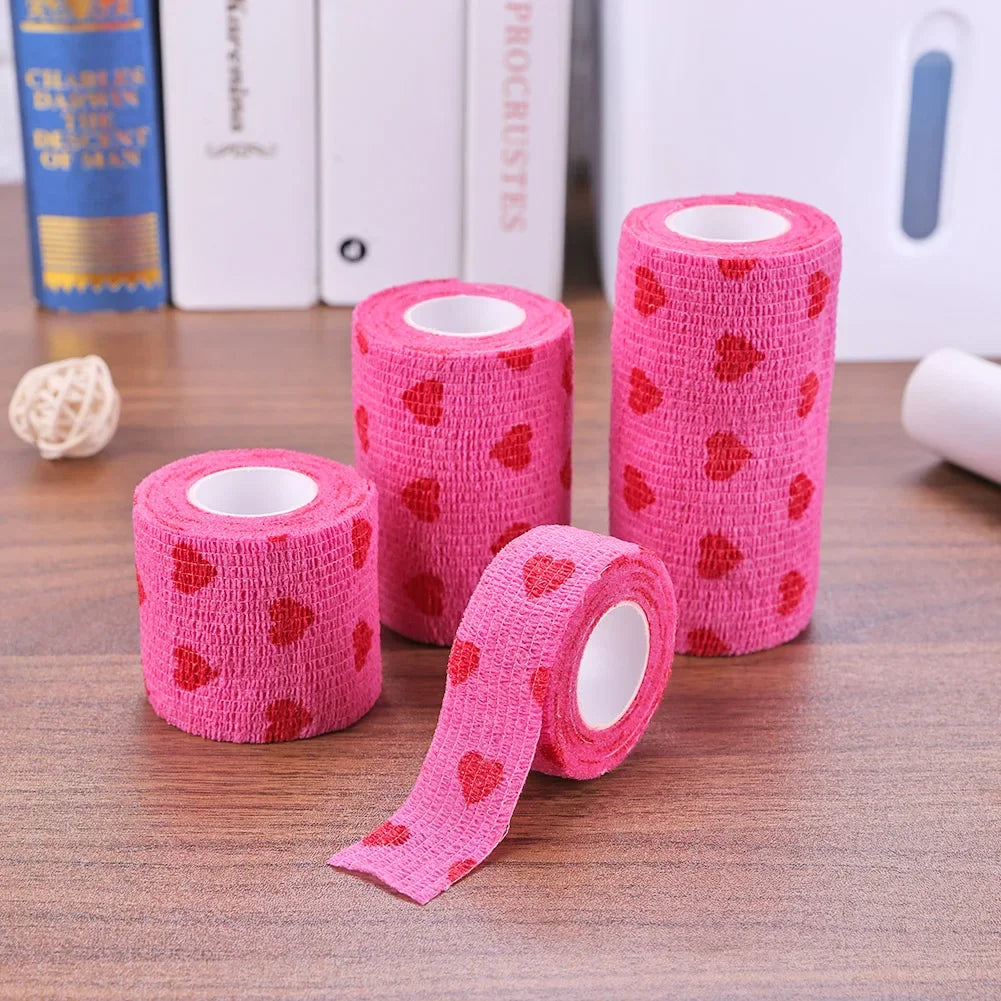 Rose Red Heart Pet Medical Bandage – Elastic First Aid Wrap for Dogs & Cats | Non-Woven Self-Adhesive Vet Tape
