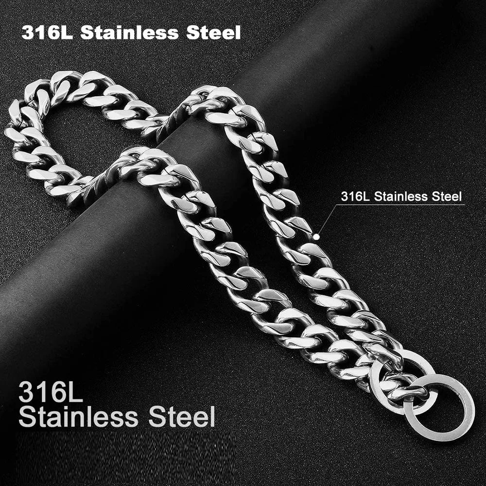 15MM Cuban Link Dog Chain Collar – Silvery/Golden Stainless Steel Training Slip Collar for Strong Dogs