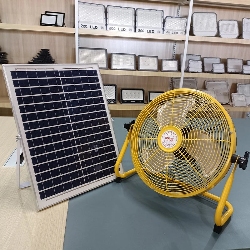 14 Inch Portable Rechargeable Table Fan with Solar Panel Powered and AC Charger Dual Input for Household, Camping, Fishing