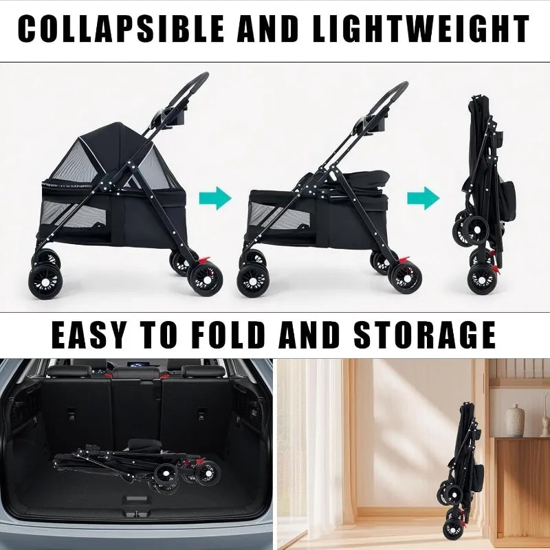 Pet Stroller for Dogs & Cats – Lightweight, Foldable, Travel-Friendly