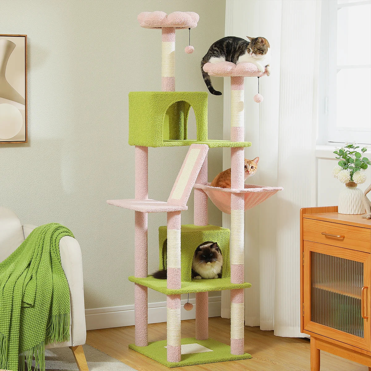 🐾 H180CM Large Cat Tree – Multi-Level Tower with Condos, Perches, Hammock & Sisal Posts