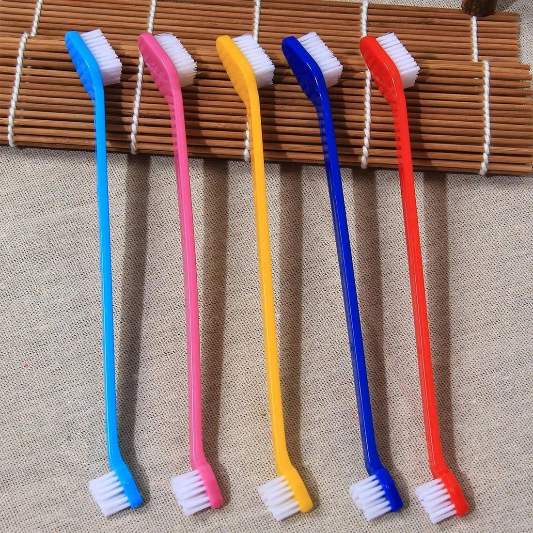 5pcs/set Long Handle Double-Head Pet Toothbrush – Soft Bristle Dog & Cat Teeth Cleaning Oral Care Kit