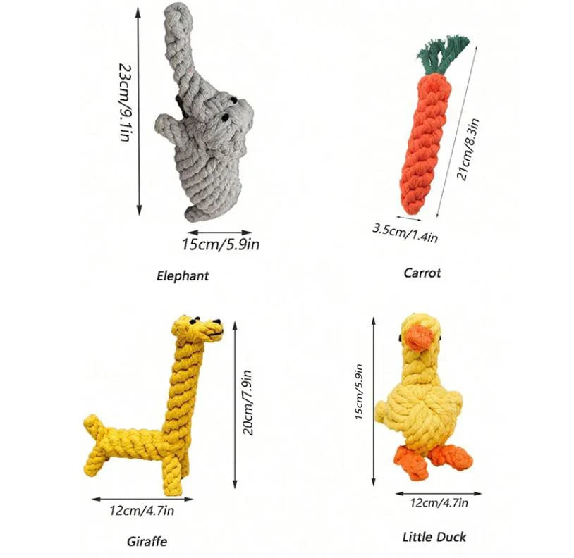 Hand-Woven Cotton Rope Animal Toy – Durable Knot Chew Toy for Small & Medium Dogs
