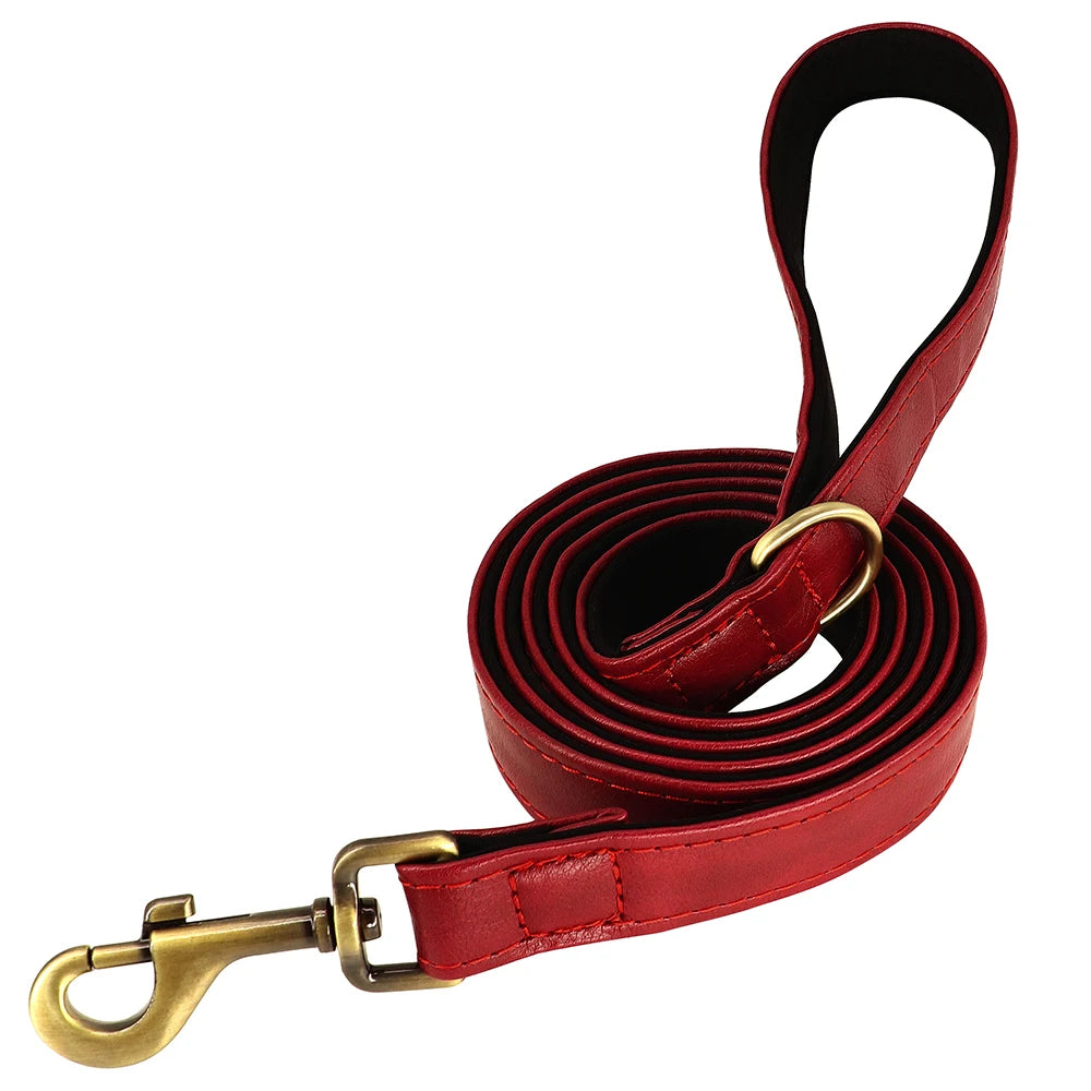 Custom Leather Dog Collar & Leash Set – Soft Padded with Engraved Nameplate