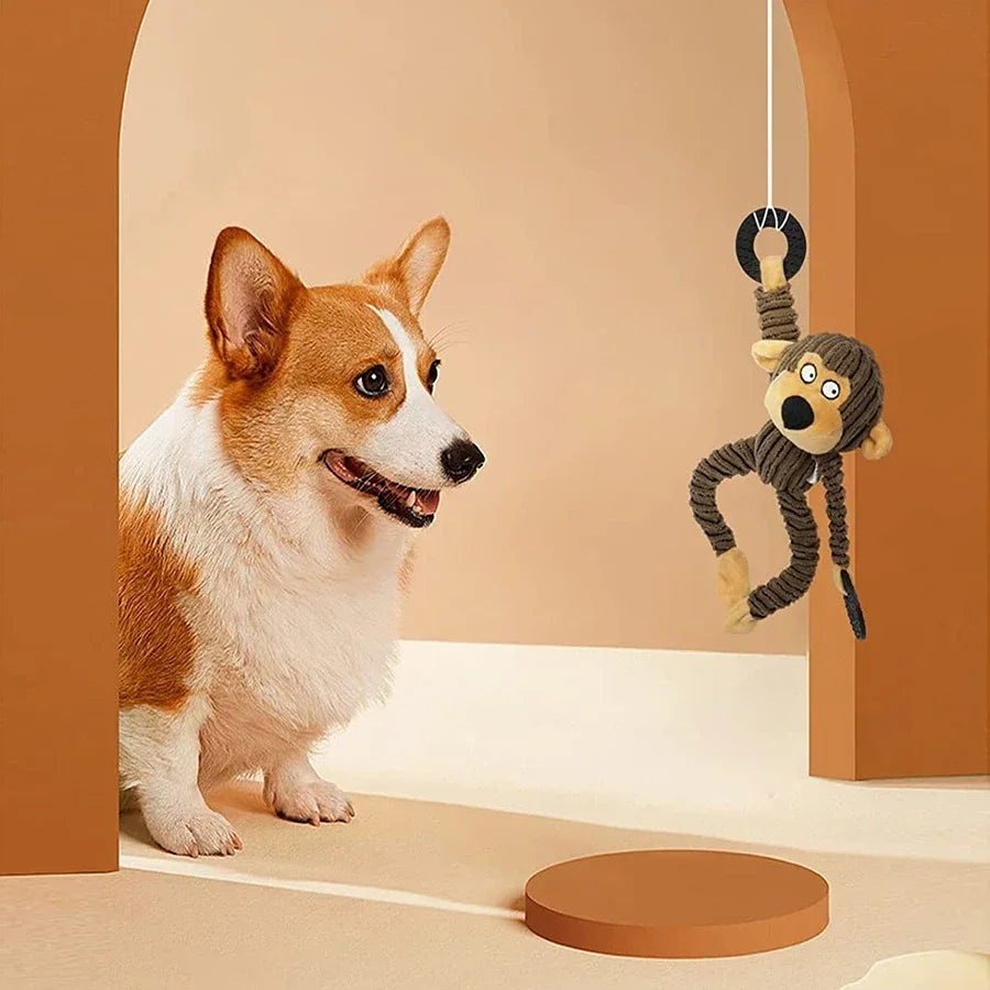 Monkey Plush Puppy Toy – Squeaky Chew & Training Toy for Small Dogs 🐵🐶