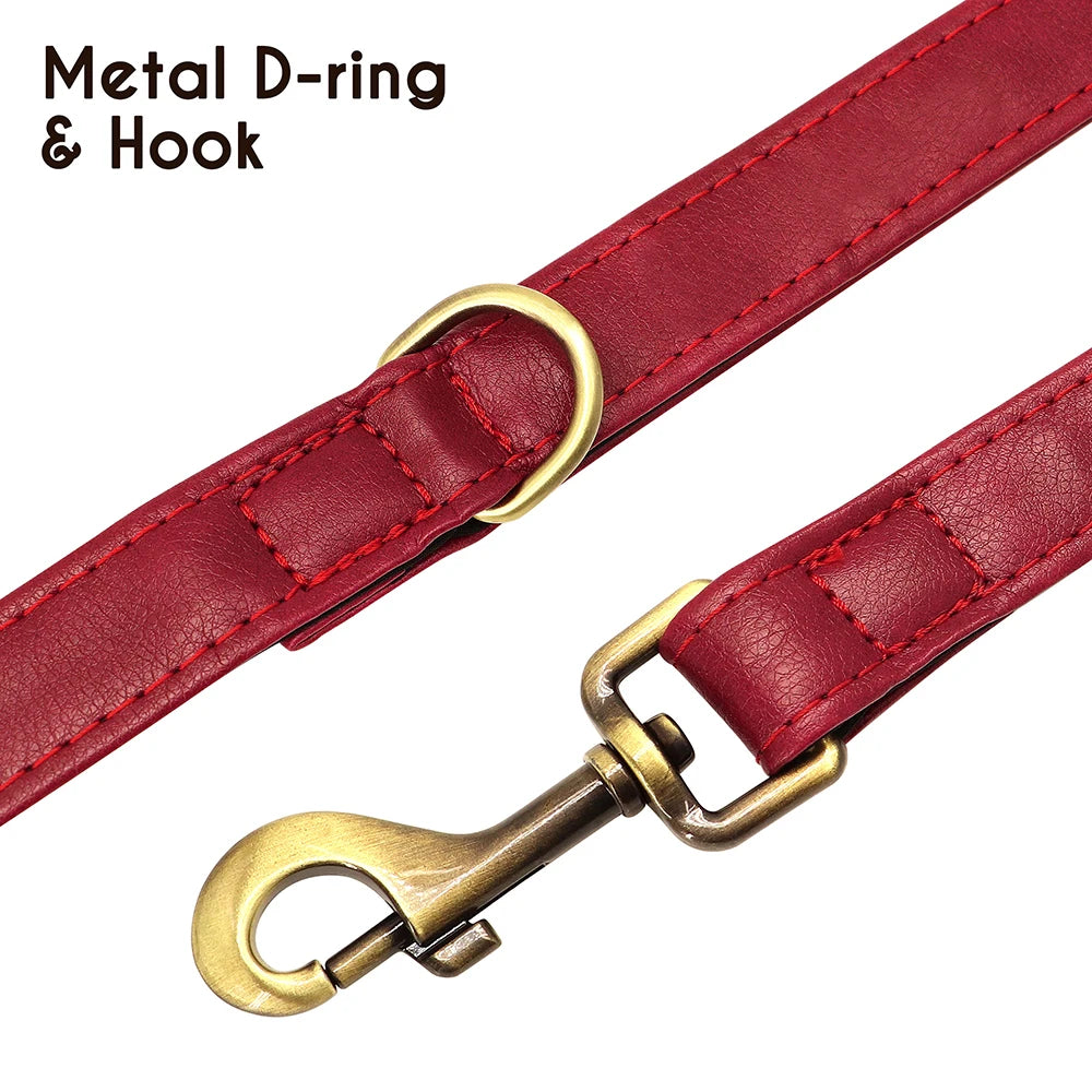 Custom Leather Dog Collar & Leash Set – Soft Padded with Engraved Nameplate