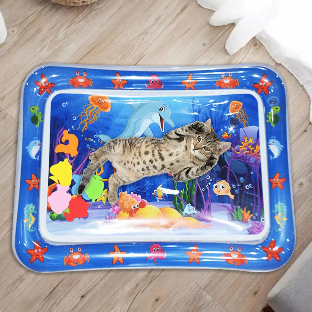 Inflatable Water Sensory Play Mat for Cats & Dogs – Ocean Theme Pet Playmat with Floating Fish Toys