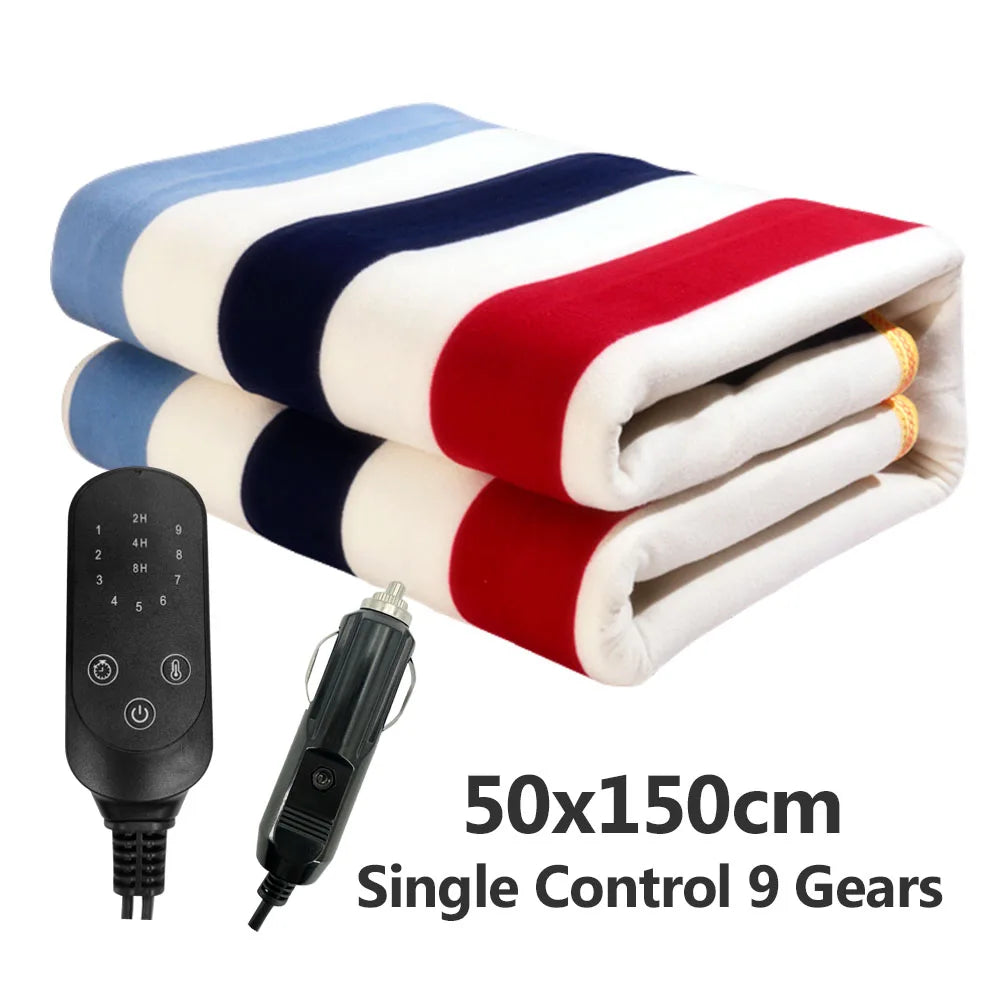 12V Electric Heated Car Blanket – 9 Heat Levels, Soft Travel Throw for Camping, Road Trips & Outdoor Use (Multiple Sizes)