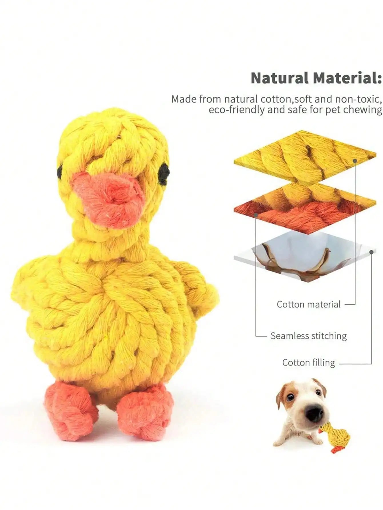 Hand-Woven Cotton Rope Animal Toy – Durable Knot Chew Toy for Small & Medium Dogs