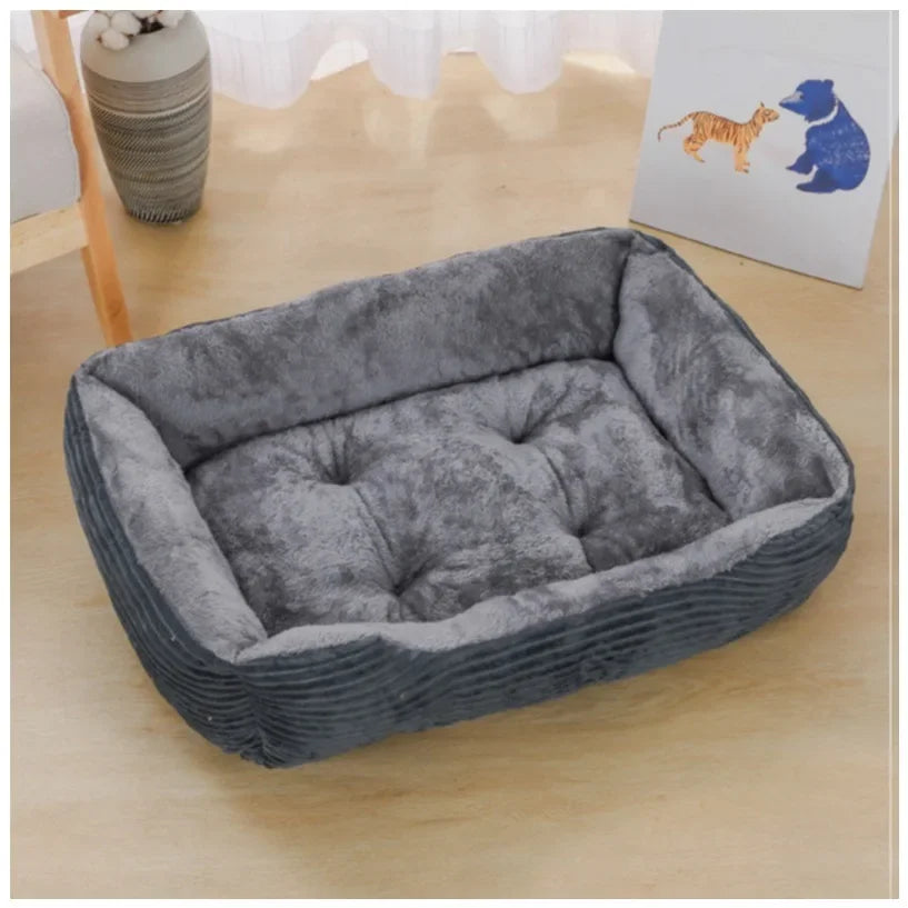 Square Plush Calming Dog & Cat Bed – Soft Sofa Cushion for Small & Medium Pets