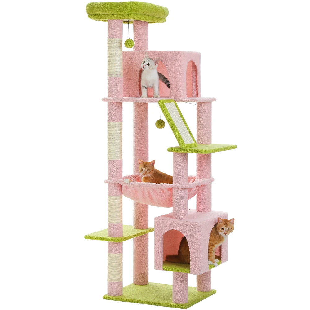🛋️ 180cm Large Cat Tree Tower – Multi-Level Indoor Cat Furniture with Hammock, Sisal Scratching Posts & Cozy Perches