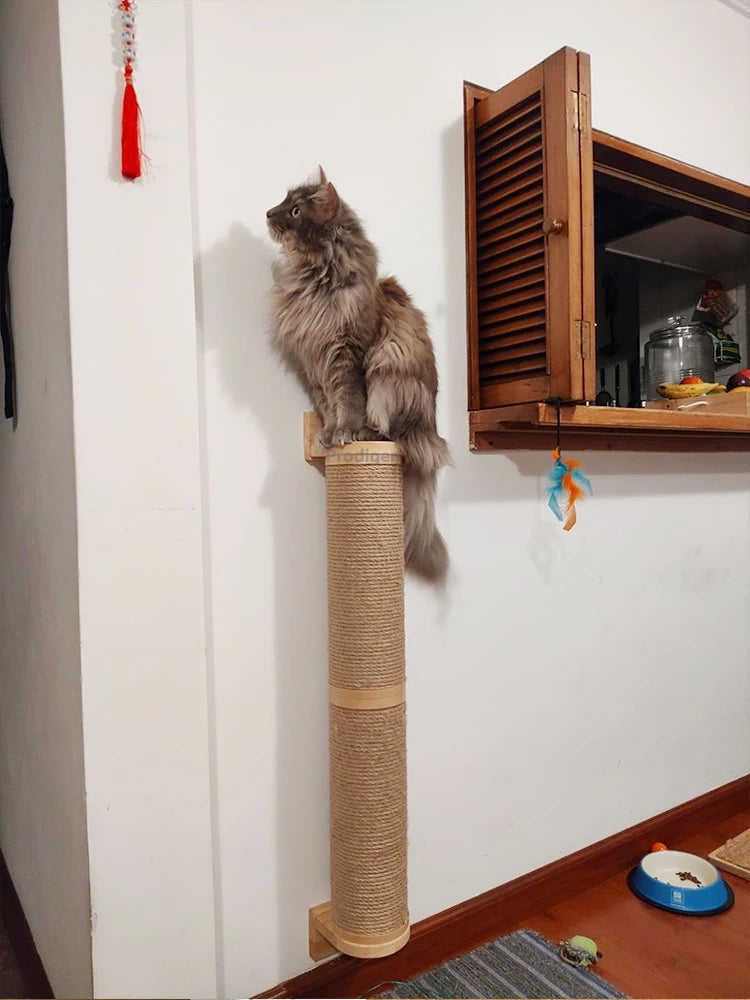 🐾 Wall-Mounted Cat Scratching Post – Wooden Kitten Tree with Thick Columns for Large Cats
