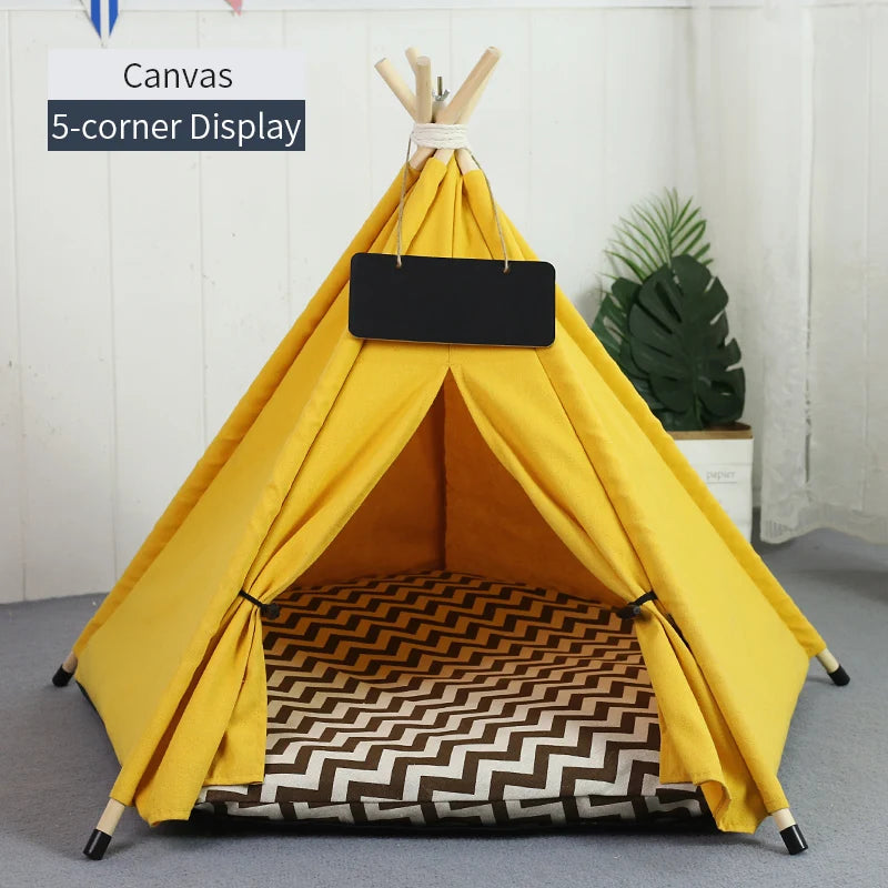 Pet Teepee Tent with Cushion – Washable Portable Indoor Dog & Cat House with Blackboard