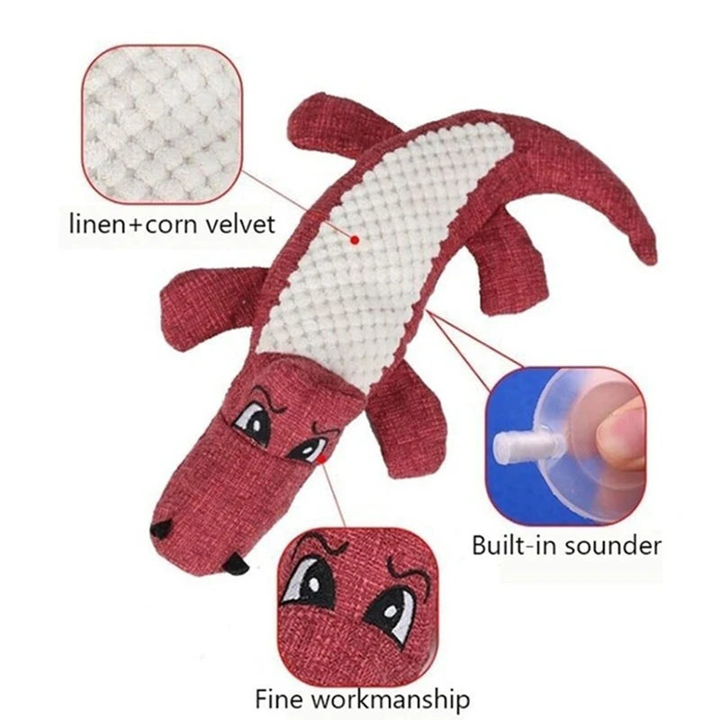 Interactive Plush Alligator Dog Chew Toy with Sound – Cartoon Animal