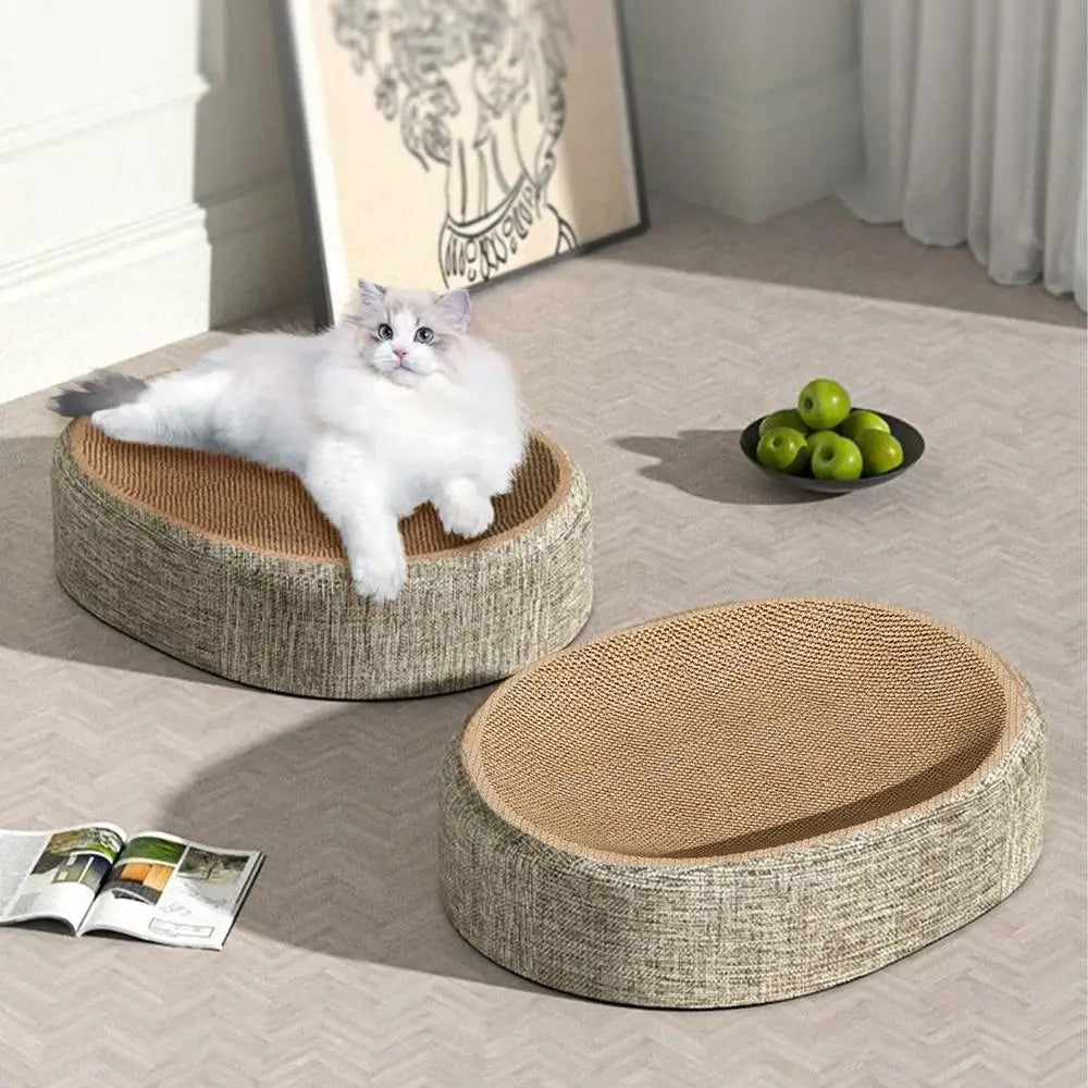 Oval Cat Scratch Pad Bed – Sisal Scratching Mat & Cozy Sleeping Nest