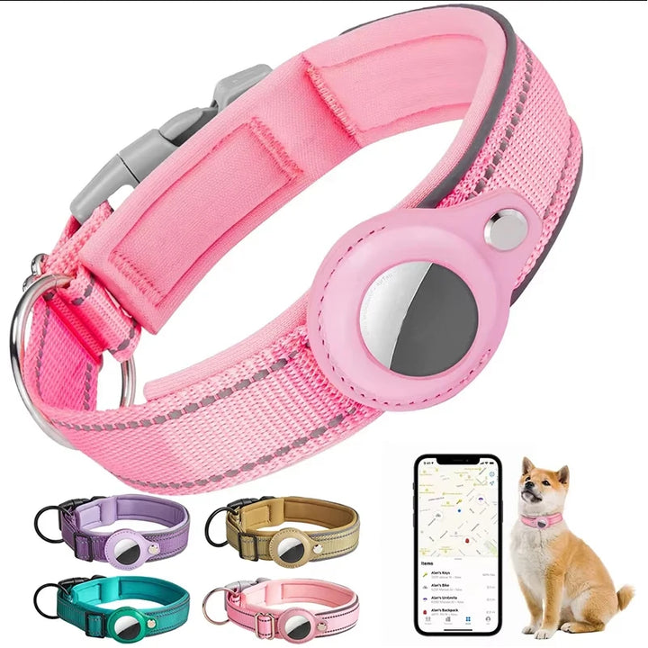 Reflective AirTag Dog Collar – Heavy-Duty Adjustable Collar with Built-in AirTag Holder for Small to Large Dogs