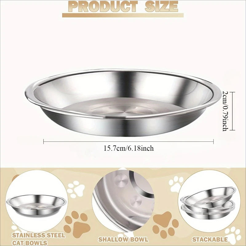 Slip-Resistant Stainless Steel Cat Bowl Set – Low-Profile Wide Design with Anti-Tip Base for Kittens & Small Pets