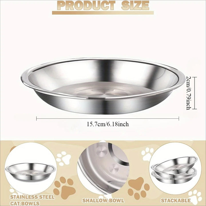 Slip-Resistant Stainless Steel Cat Bowl Set – Low-Profile Wide Design with Anti-Tip Base for Kittens & Small Pets