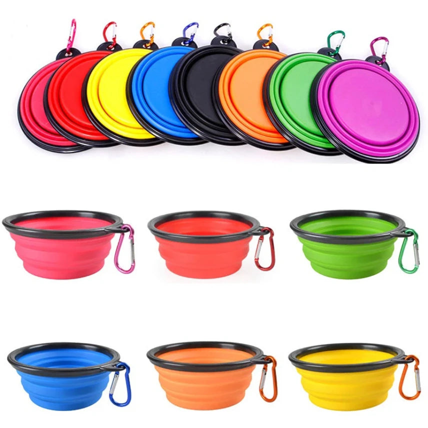 🐶 Folding Portable Silicone Dog Feeder Bowl – 2-in-1 Food & Water Dispenser with Carabiner