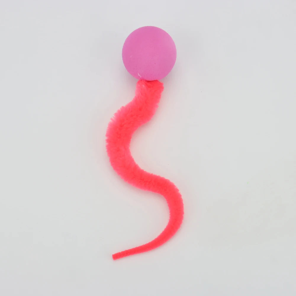 Plush Long Tail Cat Toy – Interactive Ball with Wood Ring for Training