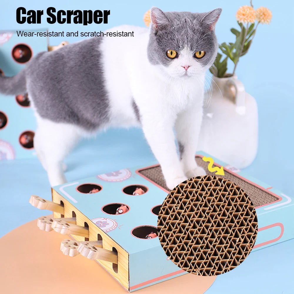Interactive Cat Game Box Maze – 3-in-1 Whack-a-Mole, Scratcher & Treat Puzzle Toy