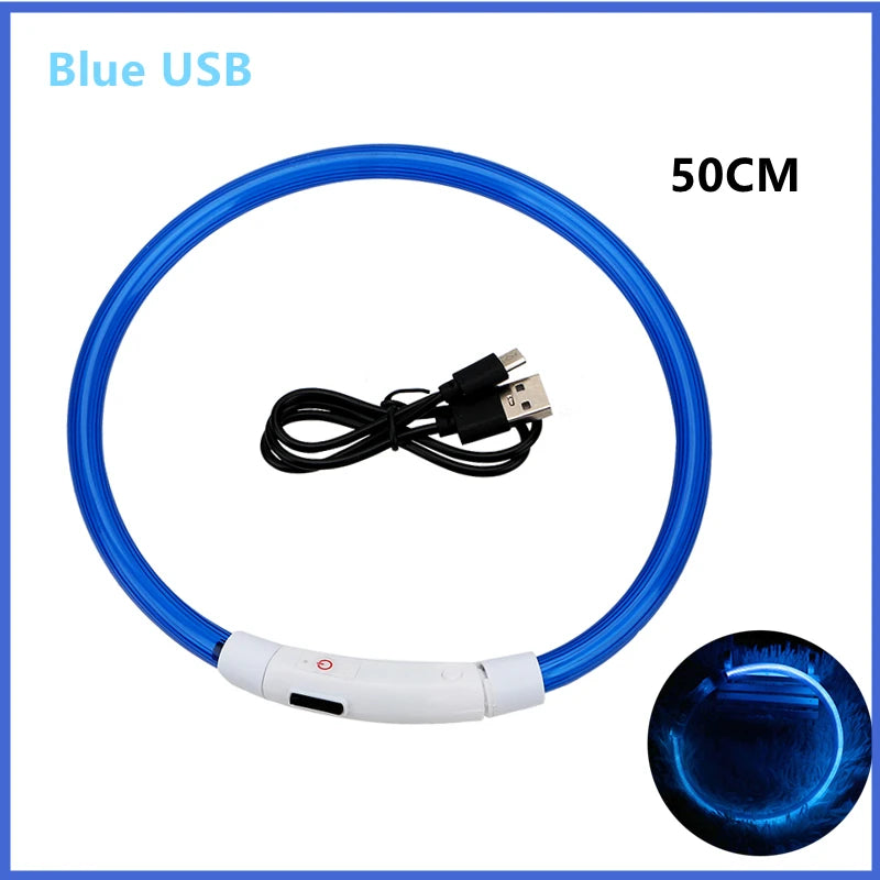 USB Rechargeable LED Glowing Pet Collar – Adjustable Night Light Safety Collar for Dogs & Cats