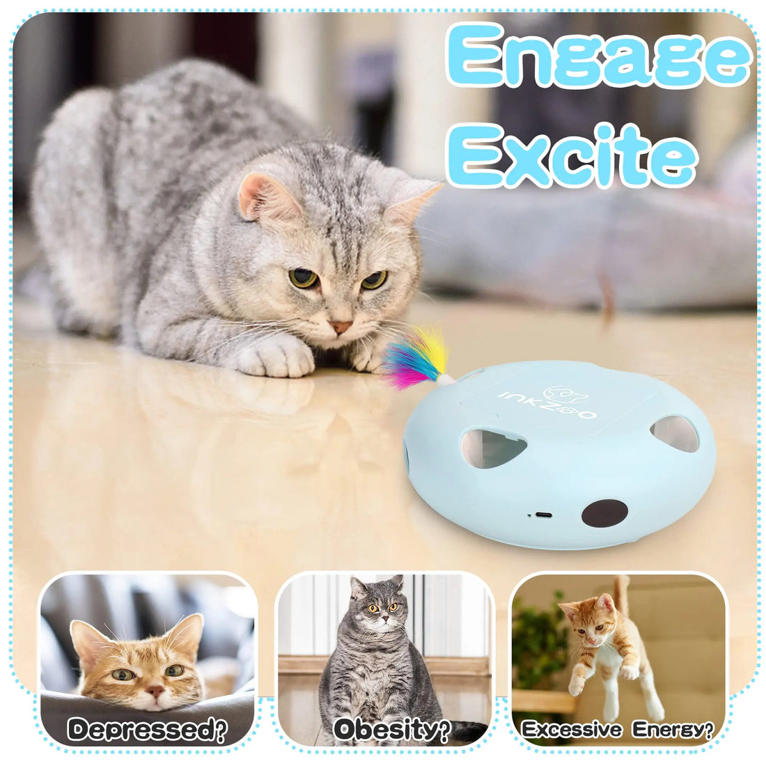 INKZOO 7-Hole Interactive Cat Toy – Automatic Mice Whack-A-Mole for Kittens